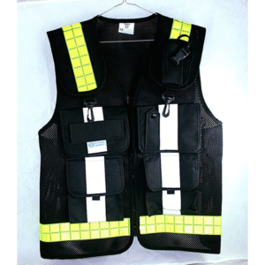 سترة  اسود 4 جيوب وكارت عاكس اصفر رمادى  (شرطة)